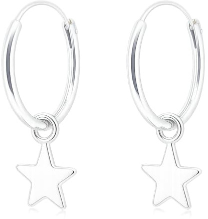 ENTREPLATA Örhängen Silver 925 - Sterling Silver Ring Mode Strellite Örhängen för Kvinnor Flickor - Set 2 Kreolörhängen med Liten Stjärna Hänge
