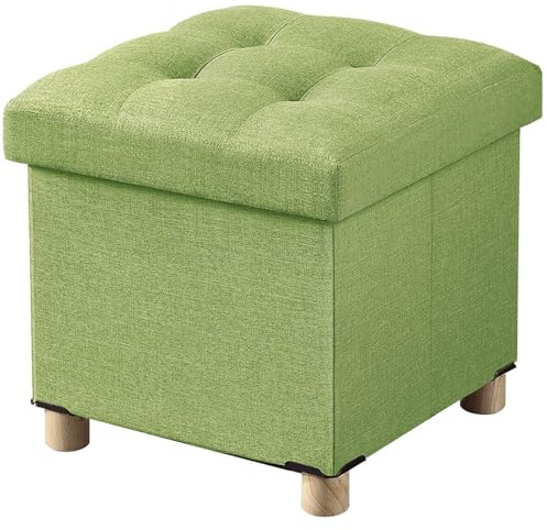 BRIAN & DANY Sitzhocker mit Stauraum und Deckel, Hocker mit Stauraum mit Holzfüßen, 38 x 38 x 38 cm, Grün