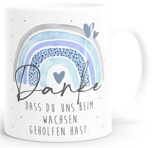 SpecialMe® Tasse Danke dass du uns beim Wachsen geholfen hast Abschiedsgeschenk Kindergarten Geschenk Erzieher Tagesmutter Weiss Keramik-Tasse