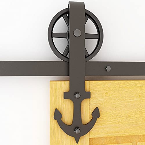 CCJH 6.6FT/200cm Schiebetürbeschlag Set Schiebetürsystem Laufschiene für Schiebetür Doppeltür (Großes Rad Ankerform)