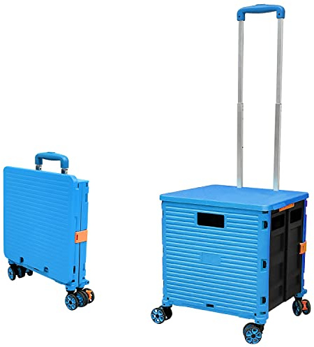 Carrito de Compras Plegable, 54L/45KG Carro de Utilidad Duradero Portátil Multifuncional de Gran Capacidad con asa Telescópica y 4 Ruedas Giratorias Desmontables para Compras y Transporte, Azul