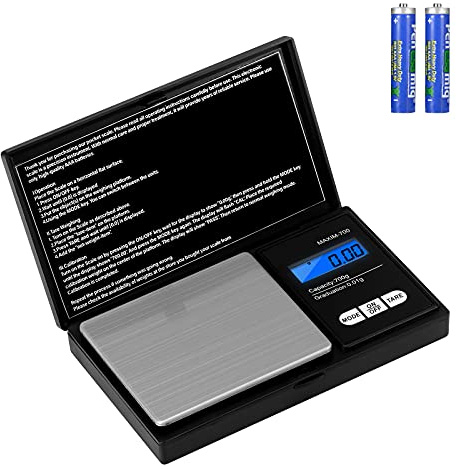 Aurora & Tithonus Balance de Précision 0,01g - Balance de Cuisine 700g/0,01g Avec Écran LCD - Pour Poudre, Bijoux, Or, Pierres Précieuses - En Acier Inoxydable
