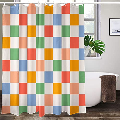 Lovetar Rideau de Douche rétro à Carreaux Vintage des années 60 et 70 en Tissu imperméable Lavable pour Salle de Bain avec 12 Crochets – 183 x 183 cm
