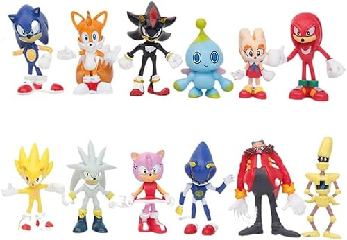 Ksopsdey 12 PCS Mini Figures Set, Sonic Themed Birthday Party Supplies Hedgehog Sonic Birthday Cake Topper Figurines Party Cake Decoration Supplies Sonic Cake Toppers PVC Model Character