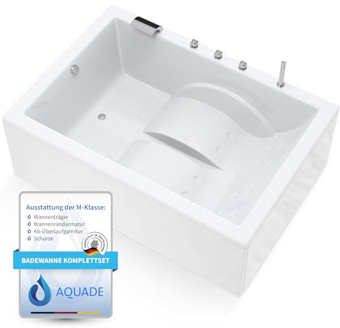 AQUADE Acryl Badewanne 180x130 cm Modell: Marburg Hergеstellt in Dеutschland - Weiß Badewannen Komplettset mit Wannenfüßen + Schürze + Ab-Überlaufgarnitur + Wannenrandarmatur