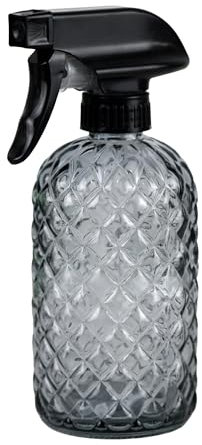 Hzxcuim Botella de cristal con atomizador de 355 ml para plantas, rociador de vidrio con patrón de gemas, regadera con bomba superior de plástico negro, regadera de mano para plantas en macetas de