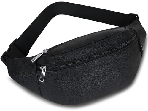 Bauchtasche Hüfttasche Herren Damen PU Leder Gürteltasche Sport Bum Hip Bag Männer Frauen Waist Fanny Pack für Reise Wandern Hundetraining Outdoor (Schwarz)