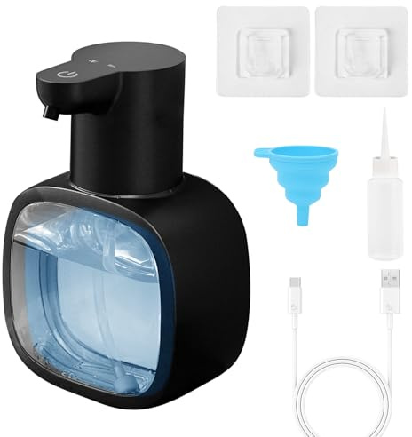 Automatic Soap Dispenser Touchless 500ML Hands-Free Soap Dispenser Wall Mounted USB Rechargeable IPX5 Waterproof Infrared Sensor 4 Levels Adjustable Automatic Cleaning for Bathroom Kitchen Hotel Black