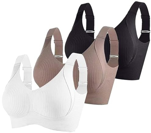 BVEBJDX Sports Bras for Women 3 Pack, Non Wired Bra Clearance Ladies Padded Push Up Bralette Multipack Wide Strap Brassiere Full Coverage Everyday Bras for Yoga Running Jogging Gym