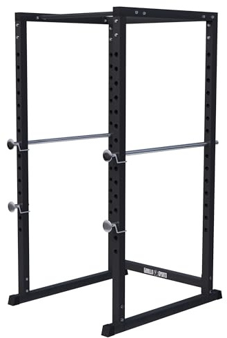 GORILLA SPORTS® Power Rack - 15-Fach Verstellbar, Klimmzugstange, Hantelablage - Power Cage, Squat Rack, Kraftstation für Zuhause, Kraftstation, Fitnessstation, Krafttraining (Schwarz)
