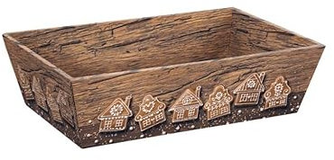 Weinkarton24 10 Stück 'Präsentkorb Knusperhäuschen' - Kegelförmiger Geschenkkorb aus Karton in Braun mit Lebkuchenmotiv, Mittelgröße (336 x 196 x 110 mm)