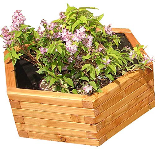 HOQ sechseckiger Pflanzkasten aus Lärche - mit Vlies und Griffen - Premium Pflanzkübel - Holz Blumentopf - Hochbeet aus Holz - Blumenkasten Ø 80x31cm