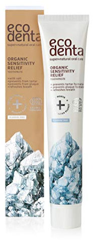 Ecodenta Organic Toothpaste Fluoride Free - Sensitivity Relief Tooth Paste with Salt and Aloe Vera Vegan Friendly 75ml