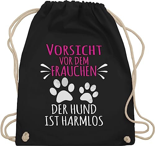 Shirtracer Turnbeutel Rucksack - Geschenk für Hundebesitzer - Vorsicht vor dem Frauchen - Pfotenabdrücke - weiß - Unisize - Schwarz - hundebesitzerin tasche hund hundefan paws beutel hundefreundin