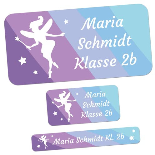 foliado® kids 165 Stück Namensaufkleber Kinder verschiedene Motive 3 Größen als Set Klebeetiketten für Gegenstände & Stifte Sticker Namensetikett Schule Kindergarten wasserfest APD-045S (Fee)