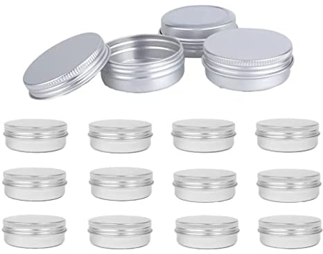 Round Silver Aluminum Metal Tin Storage Jar Containers with Secure Screw Top Lids for Cosmetic, Lip Balm,Salves, Candles,Skin Care and tea, (Silver-12pcs)