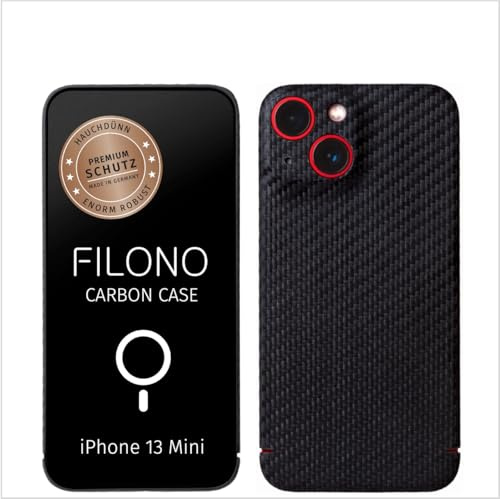 FILONO Carbon Hülle iPhone 13 Mini Ultra dünn | Made in Germany | kompatibel mit MagSafe | mit Kamera-Schutz