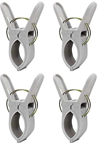 Beach Towel Clips for Sun Loungers - 4 Pcs Premium Plastic Jumbo Sunbed Towel Clips - Multipurpose Usage Pegs for Washing Line and Beach Towel Pegs for Towels, Quilts and Heavy Laundry – Grey