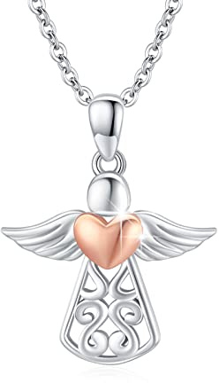 OHAYOO Collier pour femme avec ange gardien en argent sterling 925 avec pierre de naissance, pierre de naissance, bijou pour femme, fille, maman, 24 x 24 mm, argent sterling