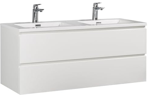 Badplaats B.V. Badezimmer Badmöbel Set Angela 120cm - Hochglanz Weiß - Unterschrank Schrank Waschbecken Waschtisch