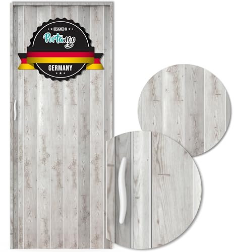 Portango Falttür Eiche grau aus PVC Kunststoff für Innen & Außen Komplettset I faltbare Schiebetür kratzfest und pflegeleicht mit Holz Motiv I anpassbare Breite der Falttüren I Modell PT-4 Twist