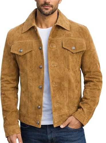 Fashion_First Mens Brown Vintage Suede Leather Biker Jacket