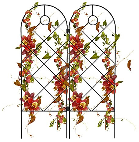 LIBOOI 2 Pack Garden Trellis for Climbing Plants, 58 x 20cm Iron Garden Trellis Panels Metal Outdoor Wall Panel for Vines & Flowers, Metal Garden Fence for Outdoor