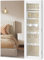 SONGMICS Armoire à Bijoux LED, Rangement Bijoux avec Miroir, Fenêtre en Verre, Accrochée au Mur ou à la Porte, 10 x 60 x 80 cm, Miroir Intérieur, 3-en-1, Chambre, Dressing, Blanc et Grège JJC028W01