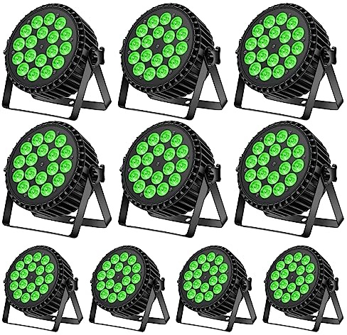 Ukfog 10PCS 200W 18 LED Foco Led Par de Faros Par de Luz RGBW+DMX8CH Strobe Sound Modo Activo LED Luces de Escenario Foco de Discoteca Luz de Fiesta Bodas/Fiestas/Iglesia/Club/DJ en Vivo Show