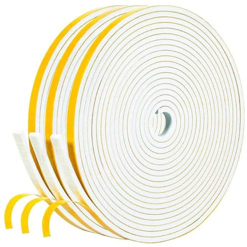 ZKGYUS 3 Rollos 15m Burlete Ventana Corredera, Burlete Puerta 6mm(W) x3mm(T) x5m(L) Espuma Burlete Adhesivo de Alta Densidad para Anti Frío, Aislante,Ruido y Colisión