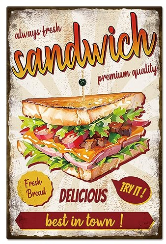 GLOBLELAND Vintage Sandwich and Funny Word Metal Tin Sign For Garage Man Personalized Signs Garden Cave Signs Art Plaque Poster Wall Decor for Home Kitchen Bar Club 8×12inch