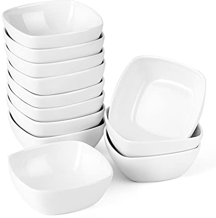 MALACASA 5 oz Porcelain Dip Bowls Set, 12 Pack Small Ramekins, Dipping Sauce Dishes, Stackable Tiny Ramekins for Pudding, Souffle, Brulee, Dessert, Snack, Charcuterie Boards accessories, Oven Safe