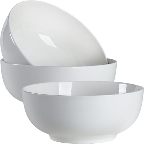 Zscera 60 oz Large Pho Soup Bowls, Large Ramen Bowls, Off-White Big Ceramic Bowls Set of 3, 8 Inch