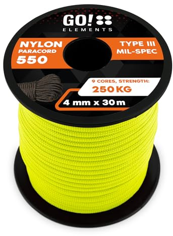 GO!elements Paracord Seil aus reißfester Nylonschnur - 4mm Paracord 550 Typ III Schnur - geeignet als Allzweckseil & Reepschnur - Max. 250kg