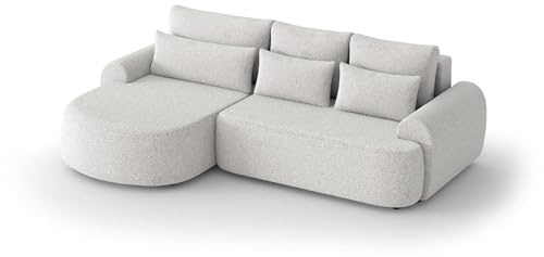 BEAUTY SOFA - Olivio- Ecksofa 266x170 cm - Sofa L-Form, Couch, Gästebett, Sofa mit Schlaffunktion, Schlafcouch, Schlafsofa mit Bettkasten - Boucle Beige (Catch me 01) - Ottomane Links