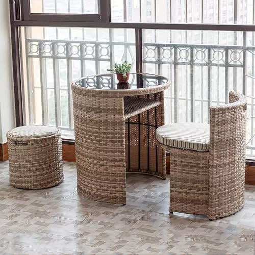 WRYsqbhjyb Couchtisch Rund, Outdoor-Rattantische und -stühle Aus Aluminiumlegierung, 3-teiliges Esstisch Ausziehbar-Set, Moderner Beistelltisch für Küche, Esszimmer, Platzsparend(Color:A)