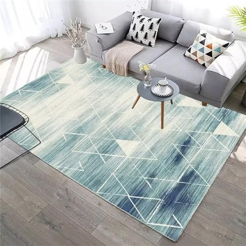 RUGMRZ Flickenteppich Waschbar Teppich Büro Blauer Schlafzimmerteppich mit geometrischem Design ist leicht zu reinigen und Outdoor 70X140CM