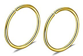 AMDXD 2er Edelstahl Piercing Nasenstecker, 20 Gauge Hoop Piercing Ring Gold kann als Ohrringe Lippenpiercing für Männer Frauen
