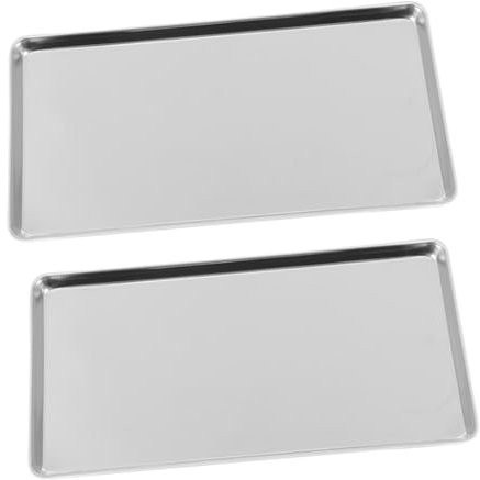CHILDWEET 2pcs Stainless Steel Rectangular Tray Steamed Vermicelli Plate Home Storage Serving Platter
