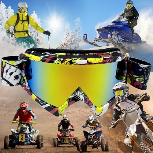 dcas Cool Bunt Motorradbrille, Verstellbarer Uv-Schutz Winddicht Anti Fog Skibrille, Schaum Gepolstert Ski Goggles, Snowboard Brille Für Brillenträger Herren Damen Erwachsene Jugendliche
