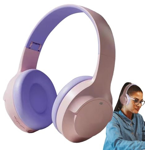 Pzuryhg Casque Antibruit Supra-Auriculaire Pliable, Sans Fil, Confortable, Ecouteurs Sans Fil pour Hommes et Femmes, Couleur Rose