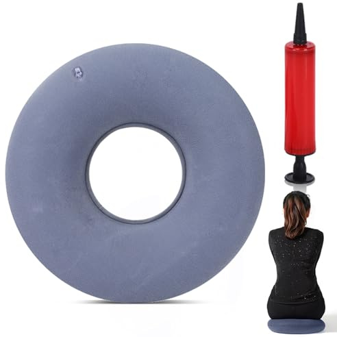 LZYDKH Coussin de siège, anneau d'assise après opération, coussin de coccyx, gonflable, avec pompe, coussin donut pour soulager les douleurs au coccyx (gris)