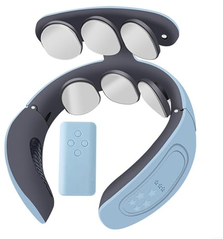 Oniissy Massaggiatore per collo e spalle con calore, massaggiatore cervicale a 6 teste, telecomando, 4 modalità di ricarica per collo e spalle, strumento per massaggio (blu)