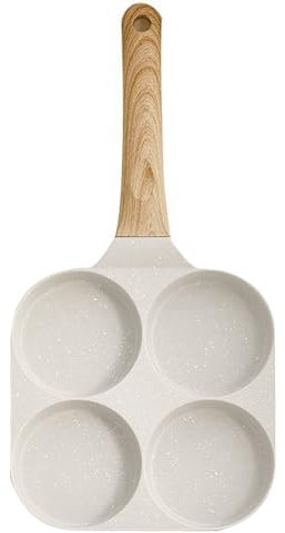 MVPACKEEY Non-Stick Poached Egg Pan, 4-Hole, White, Aluminum, Ergonomic Handle, Easy to Clean, Indoor/Outdoor Use