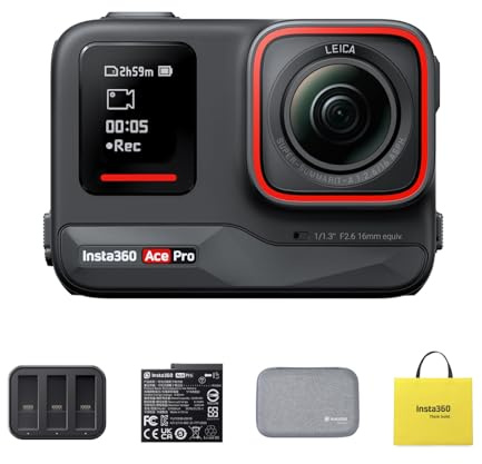 Insta360 Ace Pack Viaggio–Action cam impermeabile Co-disegnata con Leica, sensore da 1/1.3 e riduzione del rumore per una qualità d'immagine imbattibile, 4K120fps, schermo orientabile da 2,4