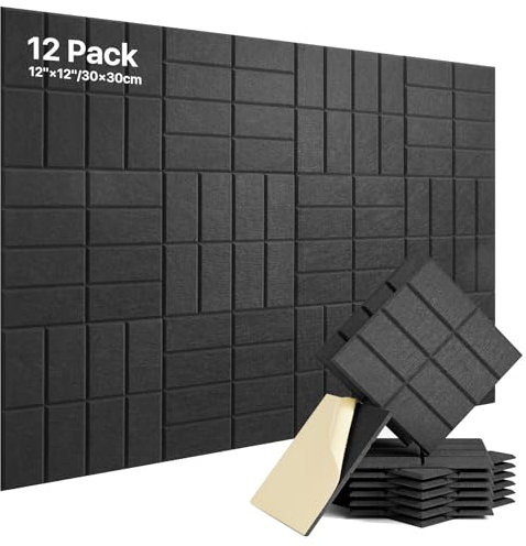 Soundsbay Soundproofing Panels, 12 Pack Acoustic Wall Panels Self-adhesive, 30x30x0.9cm Acoustic Panels for Walls, Ceiling, Home Office