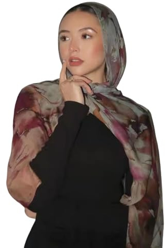 ZGMYC Watercolour Floral Printed Hijab Scarf for Women Soft Modal Cotton Instant Hijab Head Wraps Shawls Long Scarves, Color 1, One Size