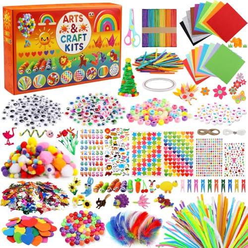 DOITEM Pipe Cleaners Craft Supplies, 2000+Pcs Arts and Crafts Supplies DIY School Craft Project Including Pipe Cleaner Pom Poms Craft Kits for Kids Age 4-9