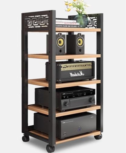 Stereo Cabinet AV Component Media Stand MultiTier Audio Rack Rolling Audio Tower FloorStanding Cabinet CD Player Stand Adjustable Corner Shelf Hifi Rack(Size:5 Tier,Color:Walnut)