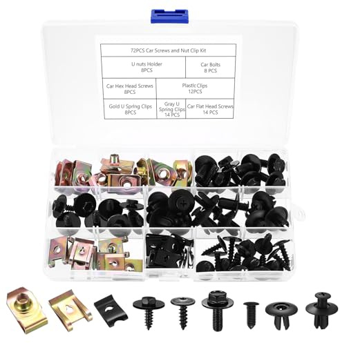 Screw and Nut Clip Kit,72 PCS Car Screws and Bolts,Engine Undertray Screws,Auto Body Fender Screw Universal U Clips Kit Car Clips,Auto Body Fender Bumper Fastener for Cars Wheel Undertray Fender